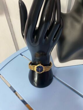 Anne Klein Diamond Accent Gold Tone Bracelet Watch Blue Dial AK Vintage Women’s